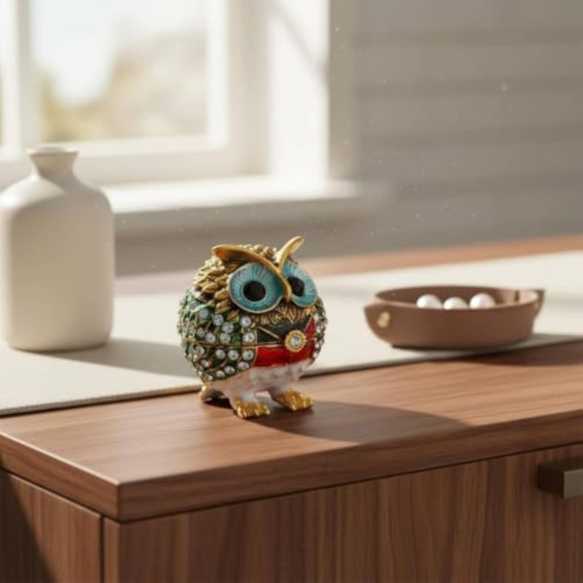 Faceted Owl Trinket Box in Gold-Tone Finish
